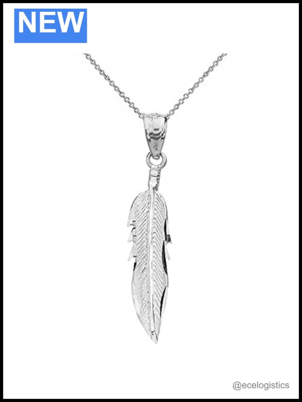 Sterling Silver Leaf Feather Pendant Necklace 20" Rolo Chain